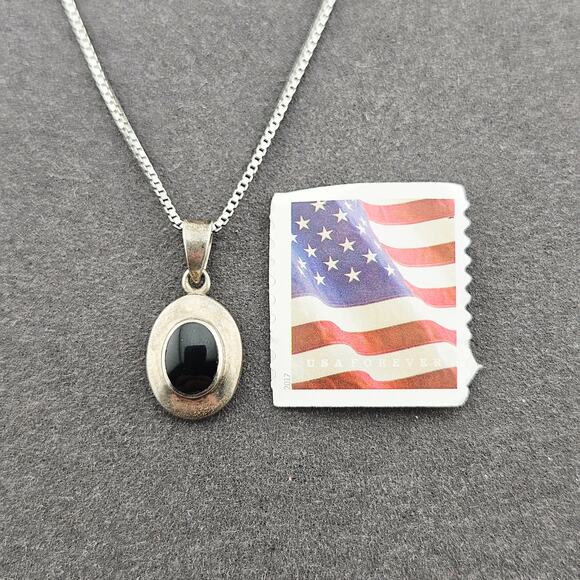 Italian Silver & Onyx Stone Jewelry Set Earrings Necklace Minimalist Everyday - Picture 4 of 11